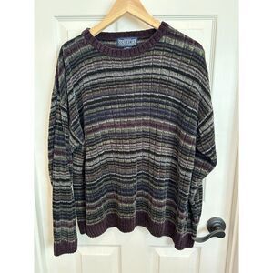 Vintage Shaver Lake Multi Color Striped Crewneck Men's Sweater Sz M 90s Grunge